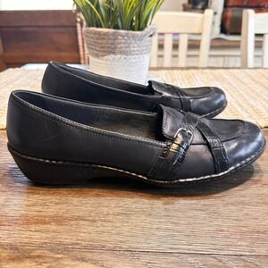Clarks Leather Loafers Buckle Accent‎ Comfort Slip On Shoes Black 10M